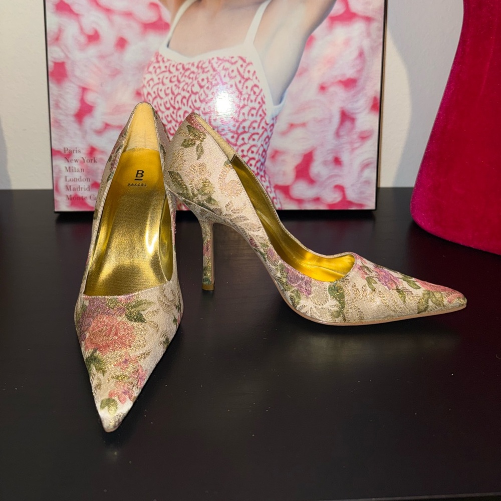 Vintage Bakers Cream Heels with Floral Design